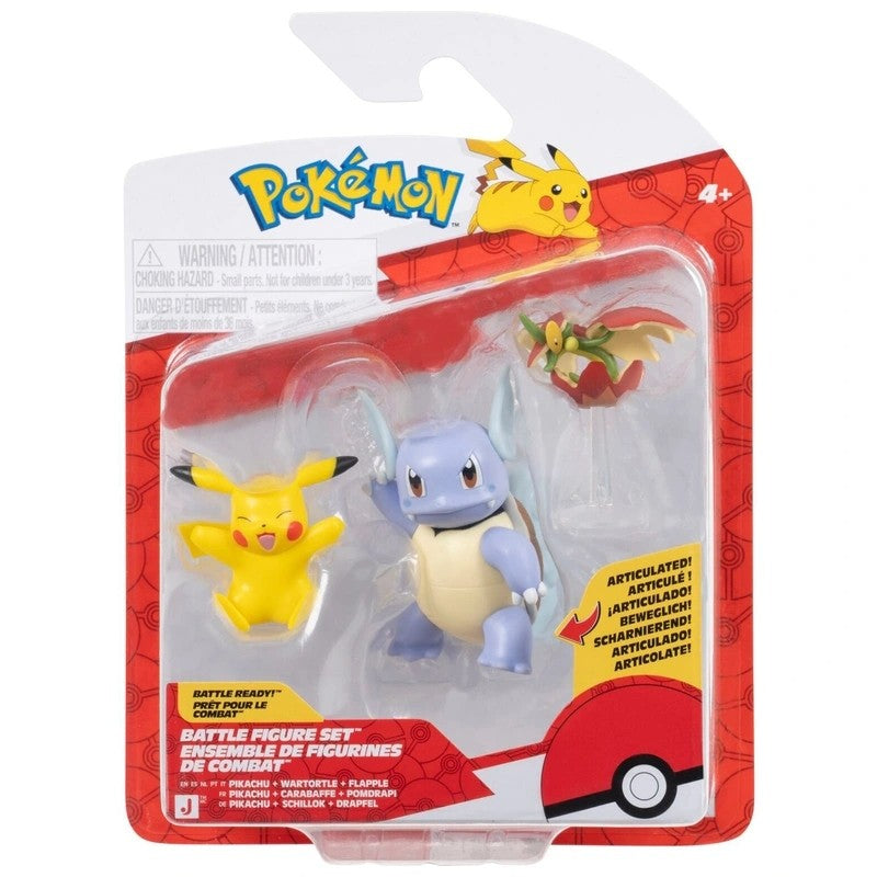 Pokemon - Battle Figure Set - Pikachu, Wartortle & Flapple