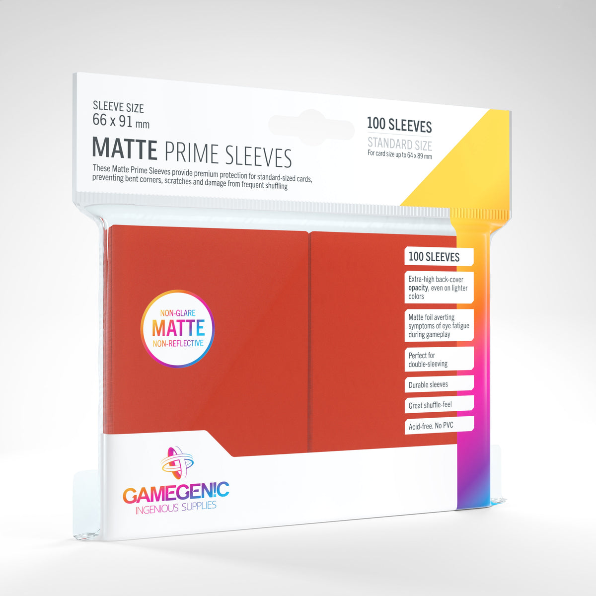 Gamegenic - Standard Size Matte Prime Sleeves - Red (100 ct.)
