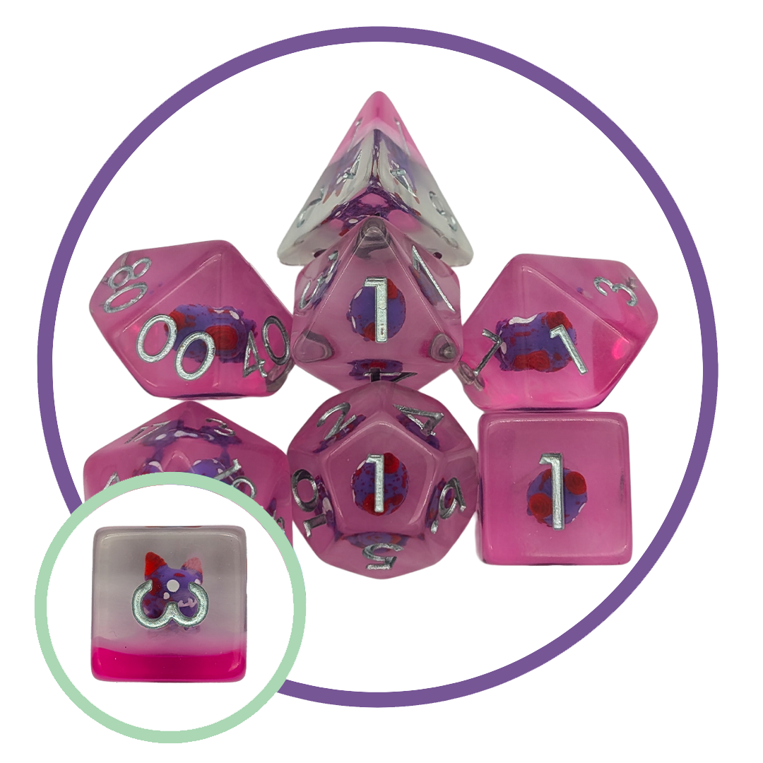 Mystery Dice Goblin - Spooky Collection - Devil Pink Inclusion Dice Set