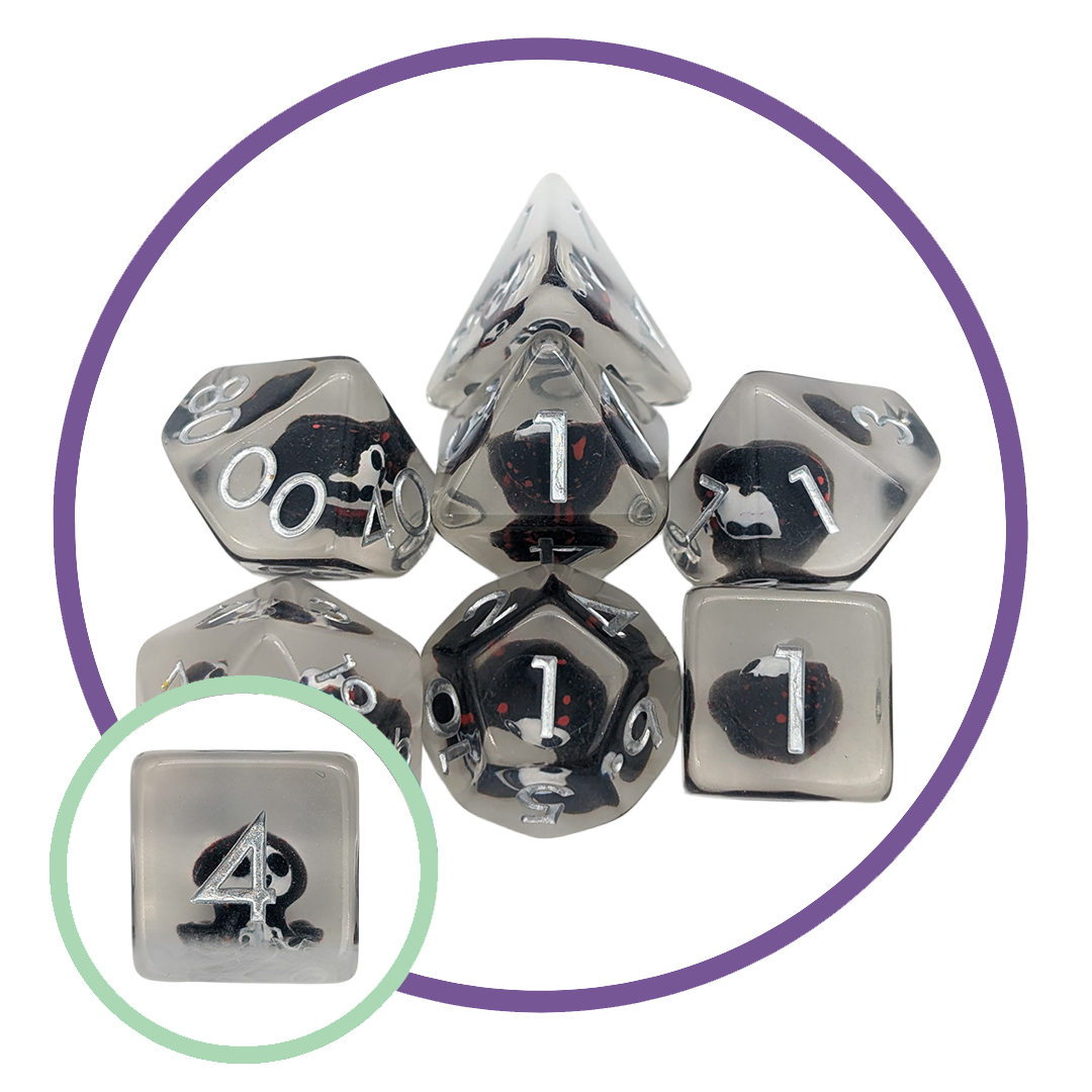Mystery Dice Goblin - Spooky Collection - Grim Reaper White Inclusion Dice Set