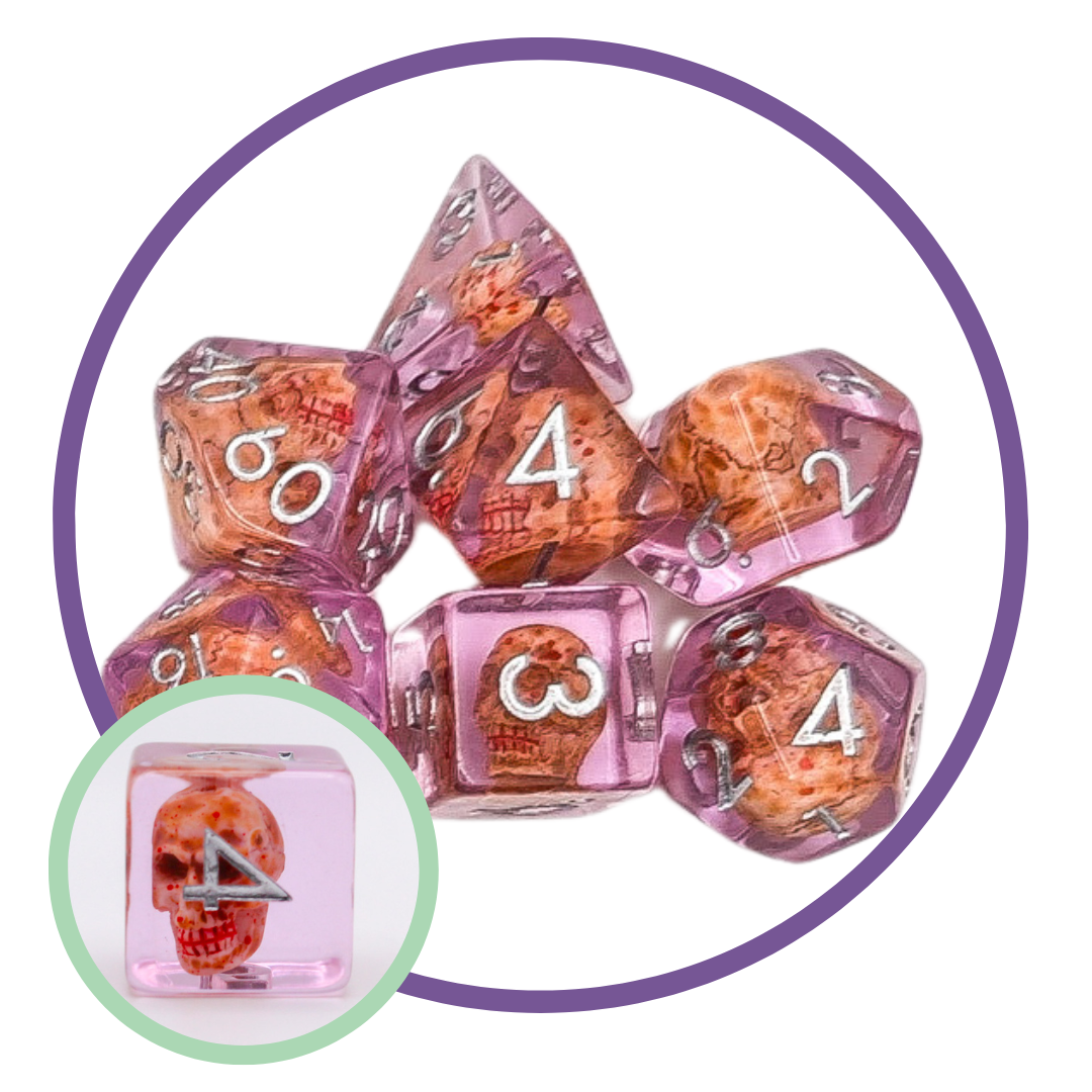 Mystery Dice Goblin - Spooky Collection - Skull Pink Inclusion Dice Set