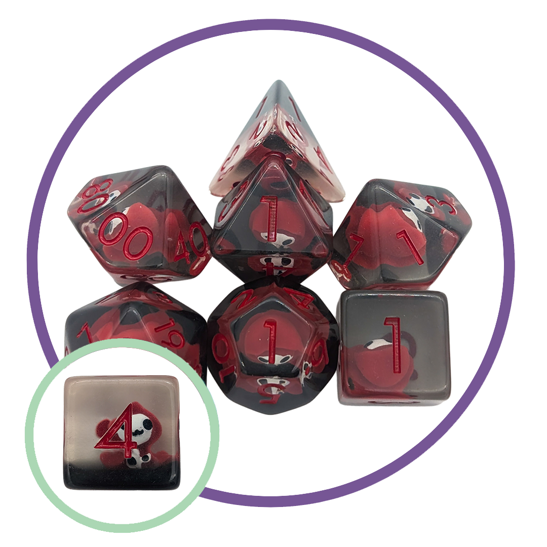 Mystery Dice Goblin - Spooky Collection - Grim Reaper Red Inclusion Dice Set